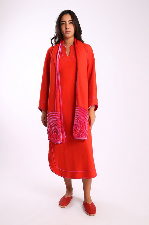 Embroidered shawl in cotton and viscose cashmere